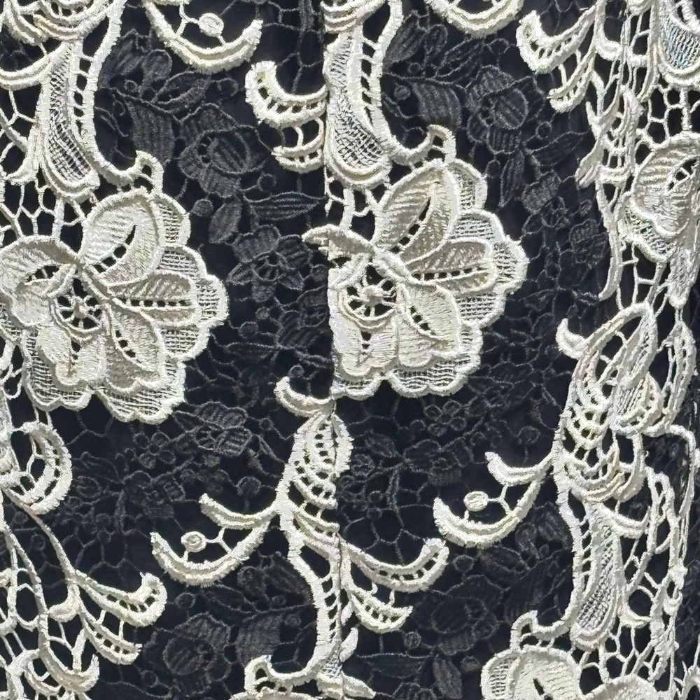 Alice + Olivia Lace Dress Black Cream Floral Mermaid Elegant Cocktail Classy 0 - Picture 10 of 14